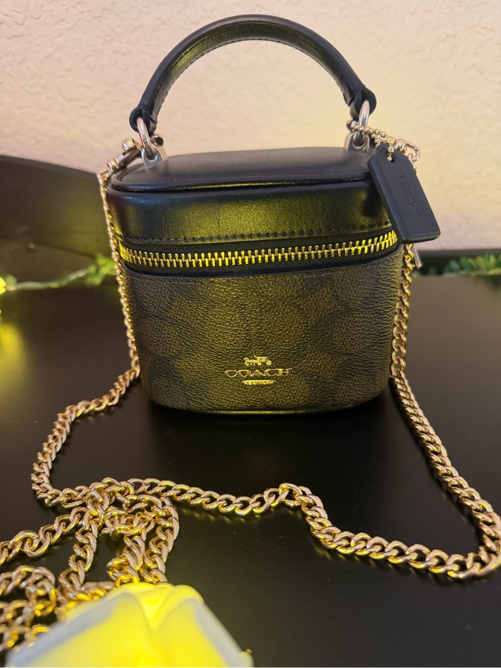 Coach Black Pebbled Leather Mini Vanity Case Crossbody